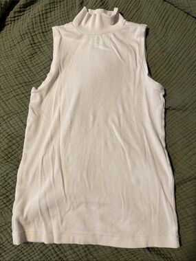 LOFT Cream Sleeveless Mock-Neck Ribbed Tank